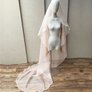 Blush pink silk organza bridal veil